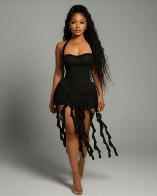 SANAI Ruffle Trim Mini Dress