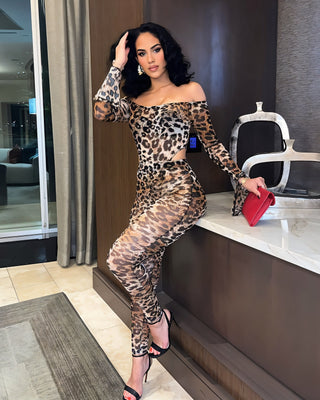 LIBRA Leopard Print Off Shoulder Set