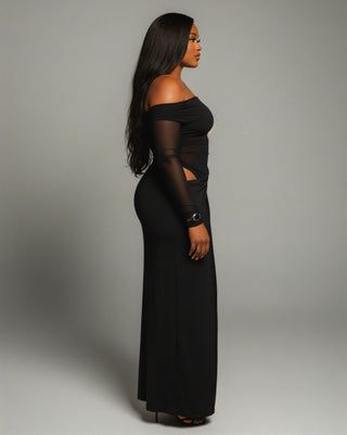 SHAINA Mesh Contrast Draped Maxi Dress