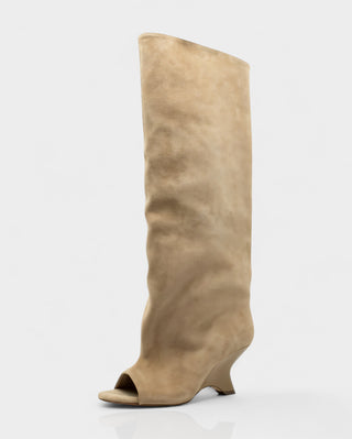 HELIRA Peep Toe Wedge Knee High Boots