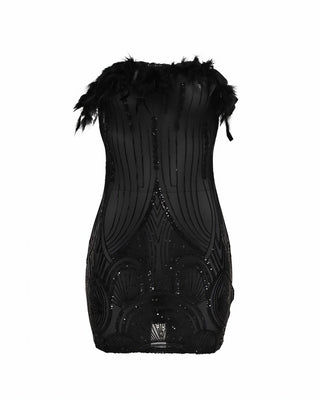 FERA Feather Trim Sequin Mini Dress