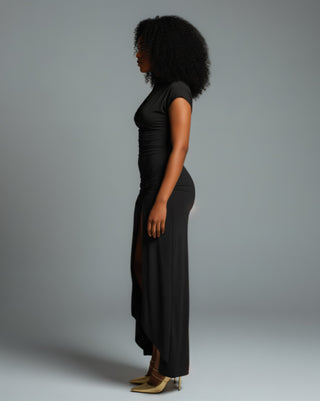 AZMIRA Ruched High-Slit Maxi Dress