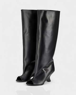 HELIRA Peep Toe Wedge Knee High Boots