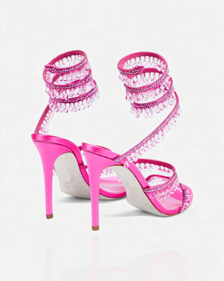 ALYRA Rhinestone Tassel Ankle-Wrap High Heels