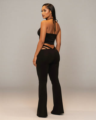 MAPPLE Halter Neck Crop Top and Flare Pants Set