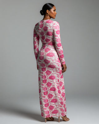 DELPHIA Floral Print Long Sleeve Slit Maxi Dress