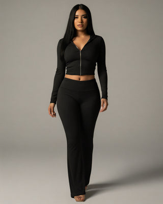 RAINY Zip-Up Hoodie and Flare Pants Set