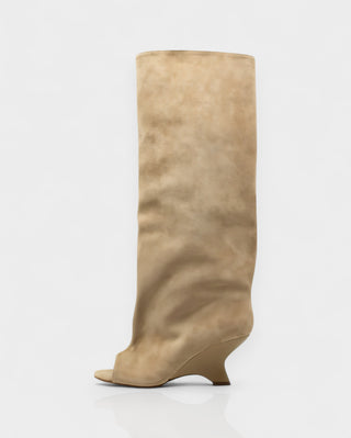 HELIRA Peep Toe Wedge Knee High Boots