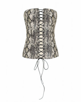 ANDRA Serpent Print Lace-Up Corset Top
