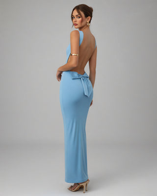 EVELLE Satin Bow-Back Maxi Dress