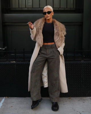 FLORINA Faux Fur Collar Wool Trench Coat