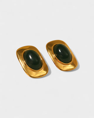 REYANA Green Stone Gold Stud Earrings