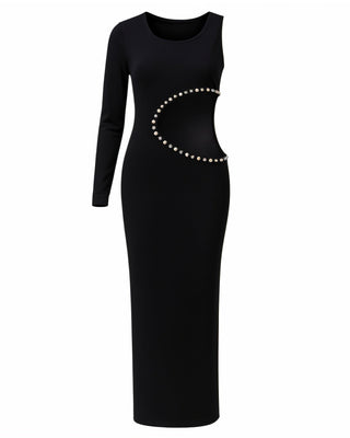 BELLIA One Sleeve Pearl Cut-Out Maxi Dress