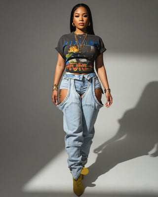 NAMI Distressed Denim Chaps Pants