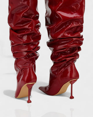 BELLARA Faux Leather Slouchy Pointed Toe Stiletto Boots