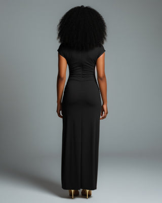 AZMIRA Ruched High-Slit Maxi Dress