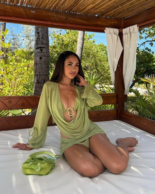 CLAUDETTE 3-Piece Cowl Top with Ring Bikini Top and Midi Skirt Set