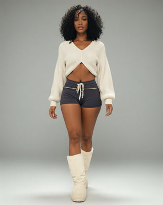 SUNNIVA Ribbed V-Cut Cropped Knit Sweater