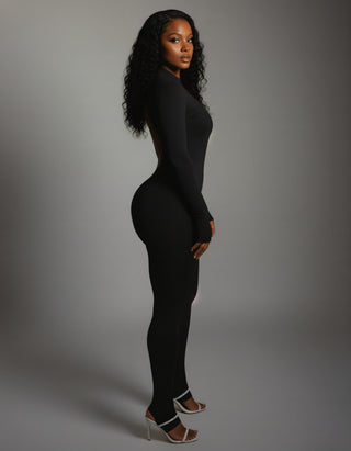 VEYONA Plunge Neck Long Sleeve Jumpsuit