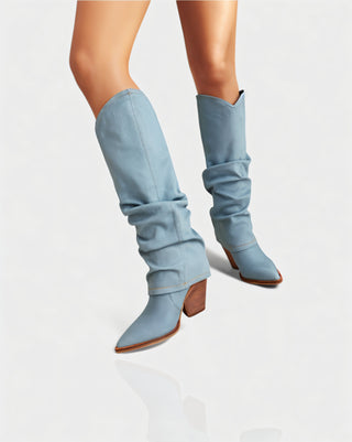 BETTY Denim Pointed Toe Slouchy Cowboy Boots