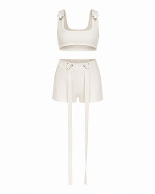 CRISANTA Buckle Strap Crop Top & Tie-Detail Shorts