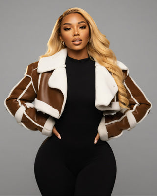 DREYA Faux Leather Shearling Trim Jacket