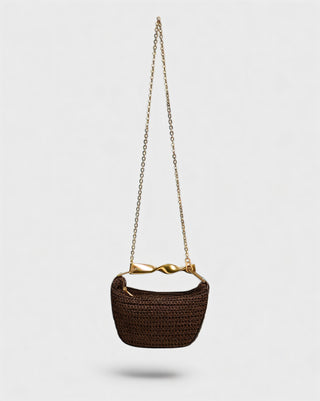 CRESSIDA Woven Half Moon Handbag with Gold Swirl Handle