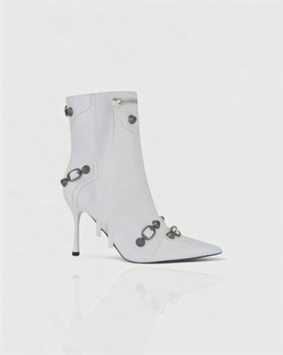 REVINA Studded Leather Pointed-Toe Ankle Boots