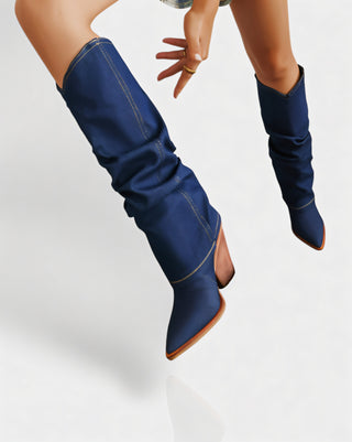 BETTY Denim Pointed Toe Slouchy Cowboy Boots