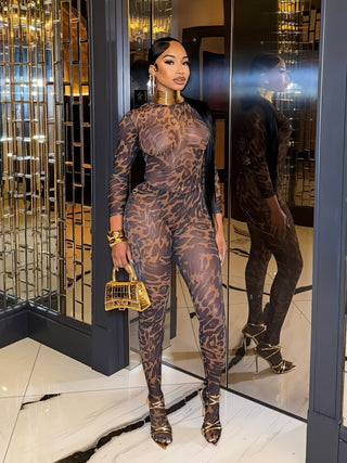STACIA Leopard Print Long Sleeve Bodysuit & Tights Set