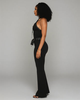 ALESSIA Eyelet Lace-Up Halter Jumpsuit