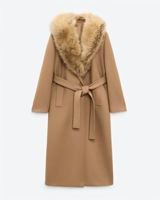 FLORINA Faux Fur Collar Wool Trench Coat