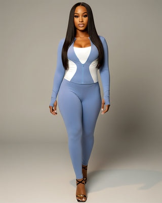 KAYLINA Contrast Zip-Up Top & Leggings Set