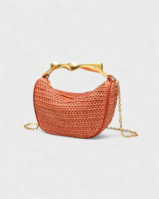 CRESSIDA Woven Half Moon Handbag with Gold Swirl Handle