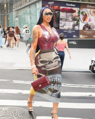 MARTHA Skull Print Mesh Maxi Skirt