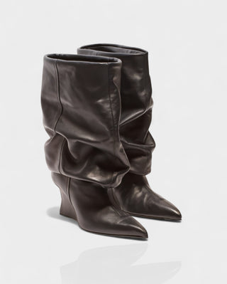 IRELLE Slouchy Faux Leather Pointed Wedge Heel Boots