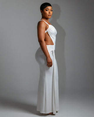 CARMEN Asymmetric Ruched Cutout Maxi Dress