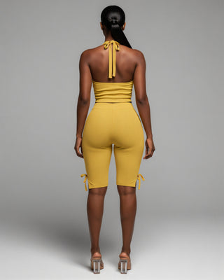 CHIYA Halter Crop Top & Side-Tie Capri Pants Set