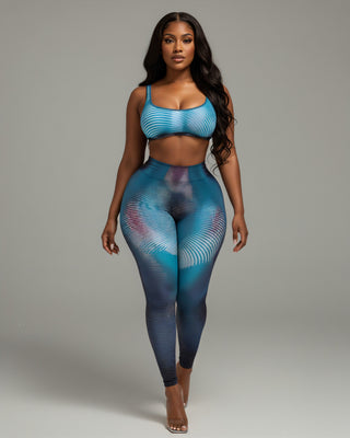 ELAINE Abstract Striped Crop Top & Leggings Set