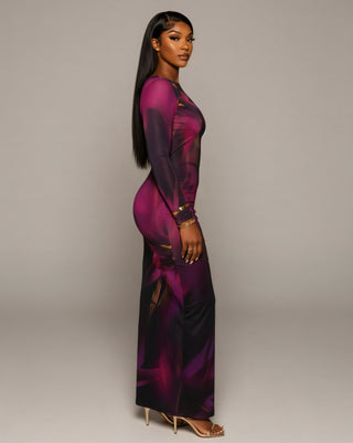 KAITHLYN Abstract-Print Long Sleeve Maxi Dress