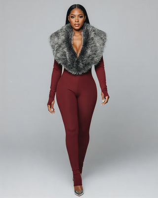 Mono acanalado con cuello de piel sintética VARINA