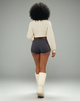 SUNNIVA Ribbed V-Cut Cropped Knit Sweater