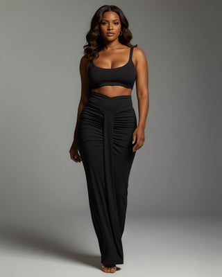 ZELLA Ruched High-Waist Draped Maxi Skirt