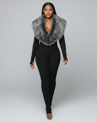 Mono acanalado con cuello de piel sintética VARINA