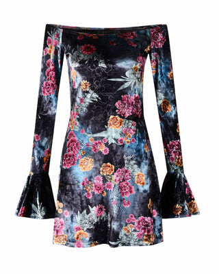 CATELYN Velvet Off-Shoulder Floral Mini Dress