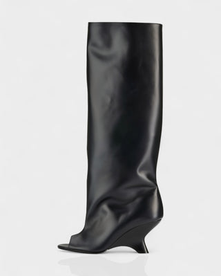 HELIRA Peep Toe Wedge Knee High Boots