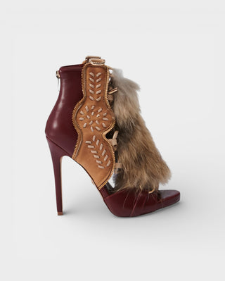 KELLA Faux-Fur Lace-Up Stiletto Heels