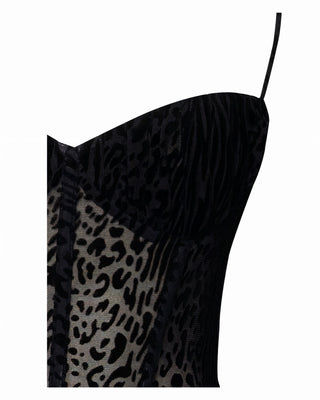 REGINA Leopard Print Velvet Detail Mesh Maxi Dress