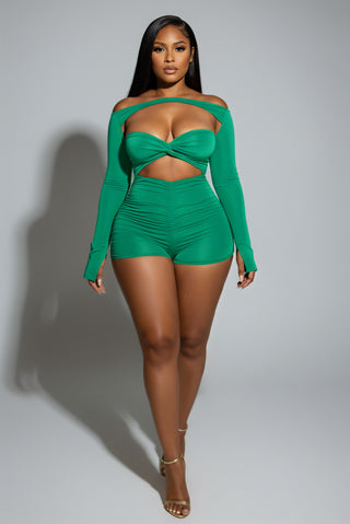 ESMERIA Off-Shoulder Cutout Ruched Romper