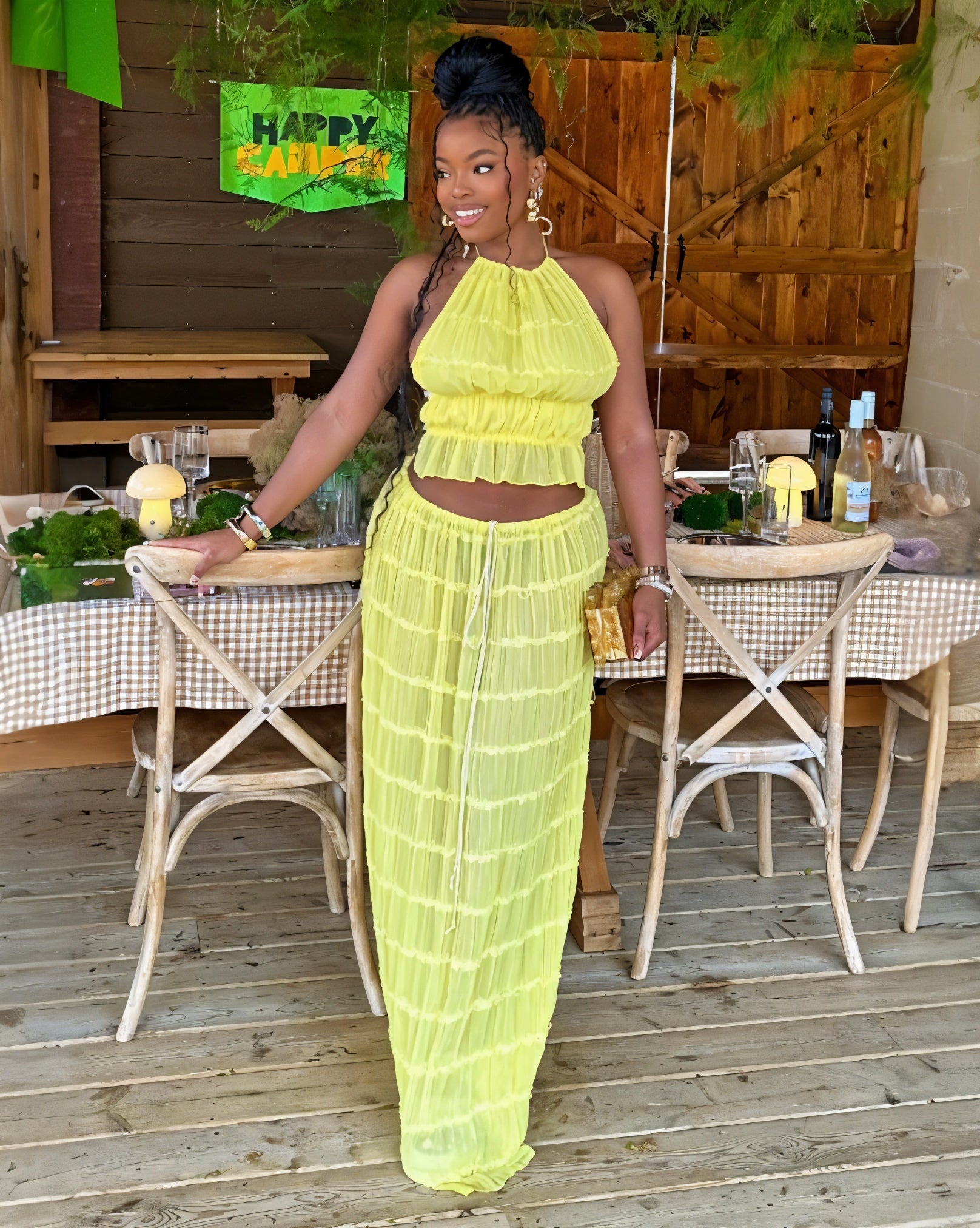 CHRISTINE Sheer Ruched Halter Top and Maxi Skirt Set – Celestia